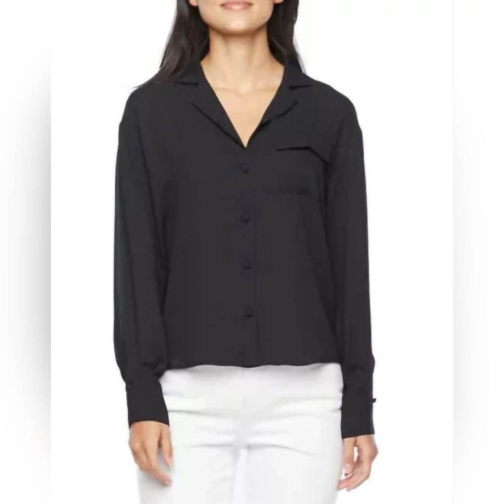 Worthington Black Relaxed Notched Collar Shirt..SIZE:M